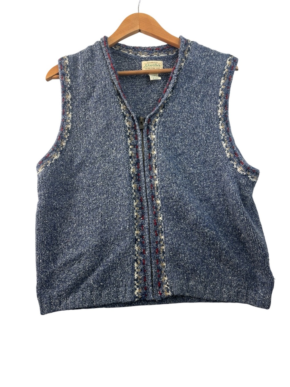 St. John's Bay Sweater Vest Blue Marled Front Zip VTG XL Top Grandmacore